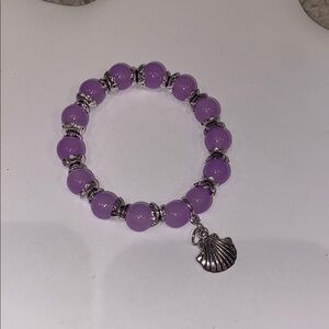 Lavender Purple Glass Beaded stretch Bracelet with Silver Accents